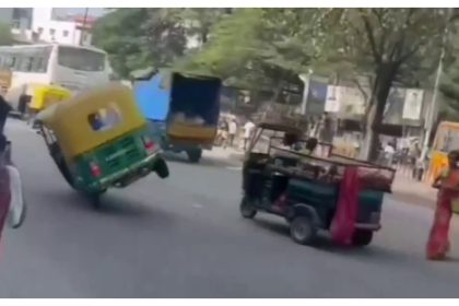 Auto driver's stunt on two wheels near Magadi toll gate goes viral