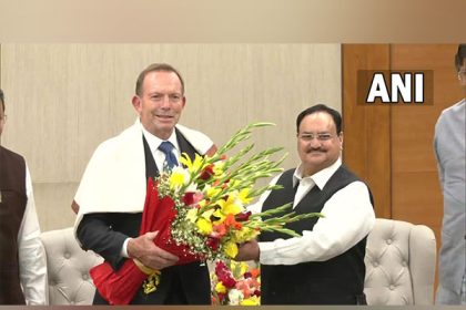 Former Australian PM Tony Abbott interacts with JP Nadda in Delhi