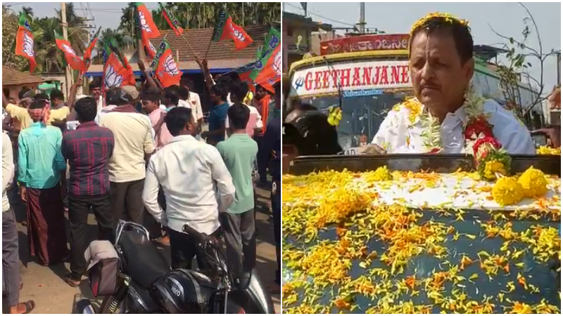 Channagiri MLA surfaces at home hours, gets grand welcome from supporters