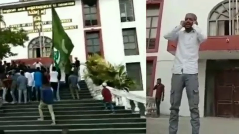 Muslim protester recites azan on stairs of Shivamogga deputy commissioner's office