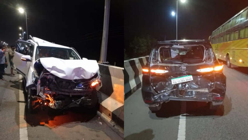 2 dead, one injured after lorry rams into two cars near Chitradurga
