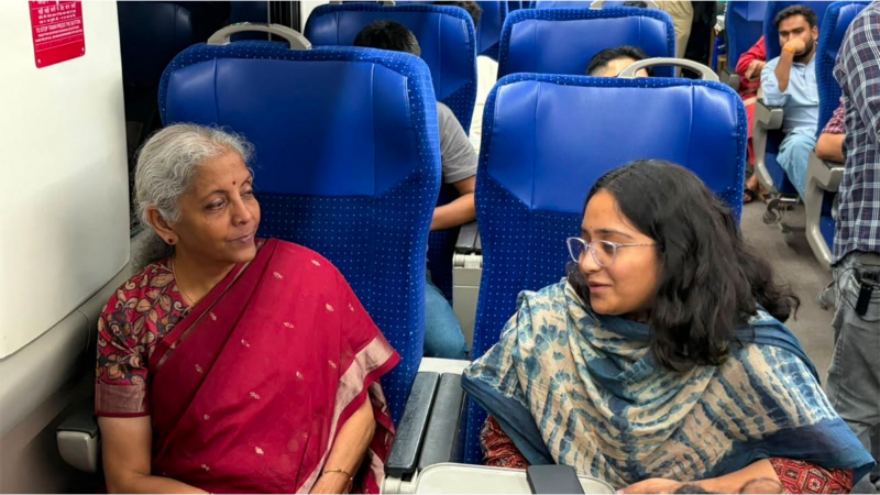 Nirmala Sitharaman travels to Jaipur on Vande Bharat, chats with students and young media professionals on geopolitics, economy; calls it 'enriching' to hear Yuva Shakti